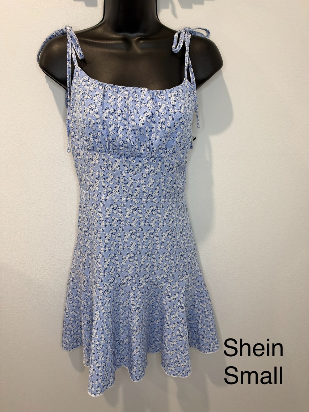 SHEIN Light Blue Floral Tie-Shoulder Mini Dress